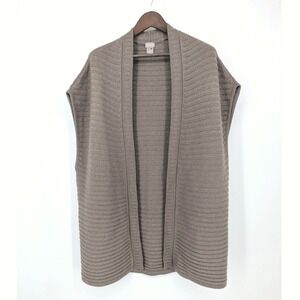 Chico's Size 3 Women's XL Knit Cardigan Sweater Vest Duster‎ Open Tan Lagenlook